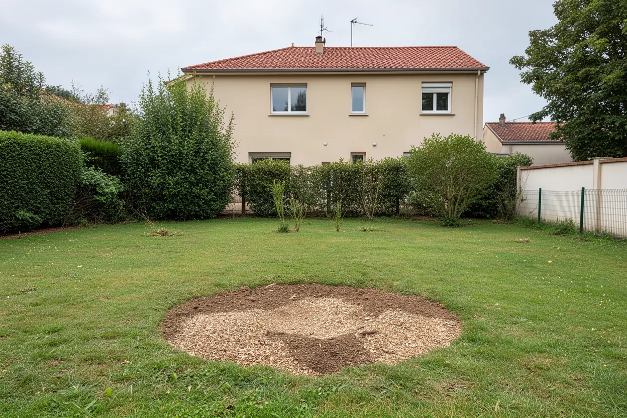 Terrain dégagé après rognage d'une souche à Poitiers