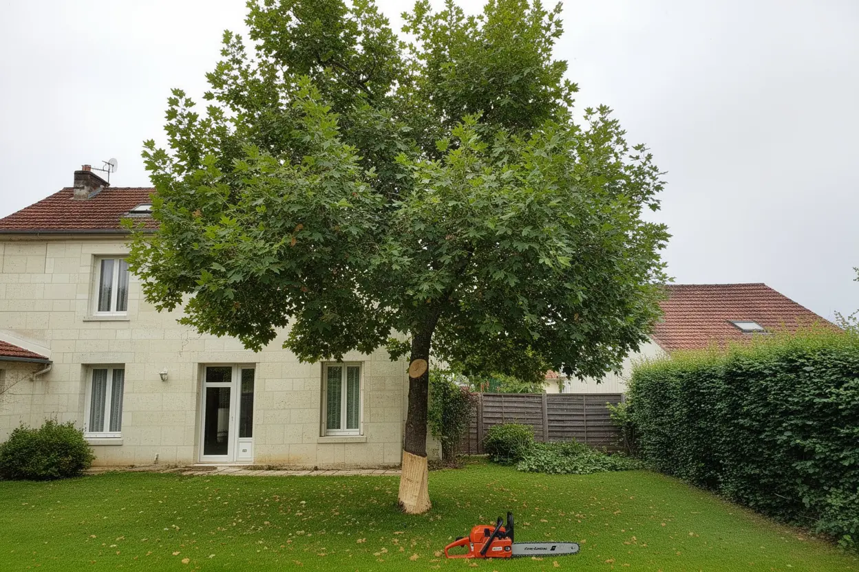 Arbre conservé après taille douce dans un jardin de Poitiers