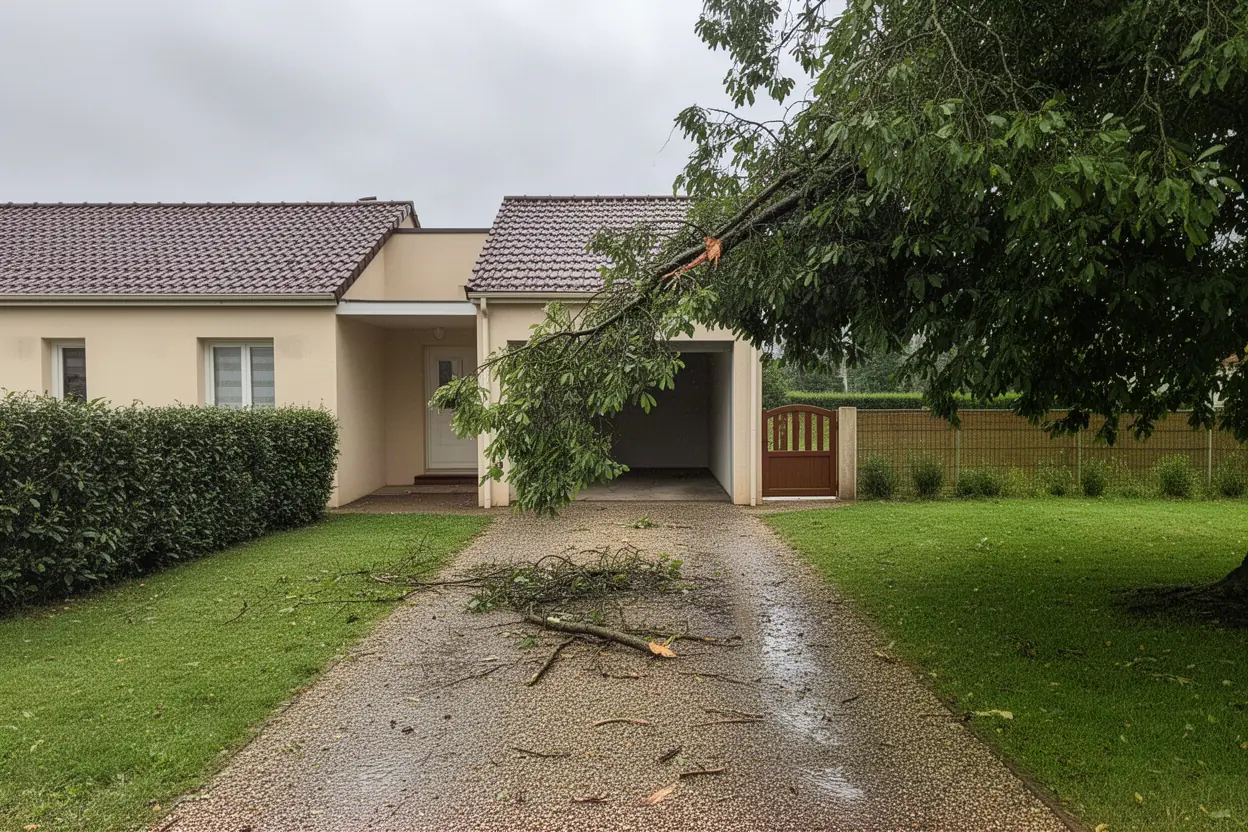 Branches instables avant intervention d'élagage à Biard