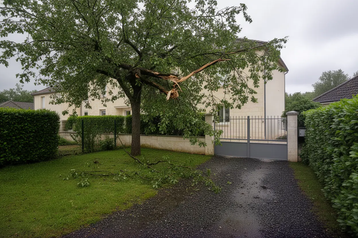 Branches instables avant intervention d'élagage à Poitiers