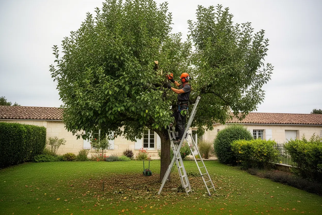 Élagage d’un arbre dans un jardin à Poitiers